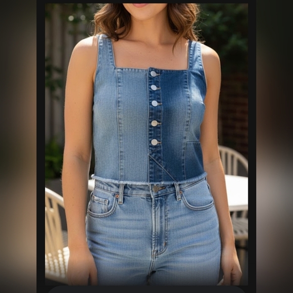 Sincerly Jules Tops - Sincerely Jules Two-Tone Denim Crop Top